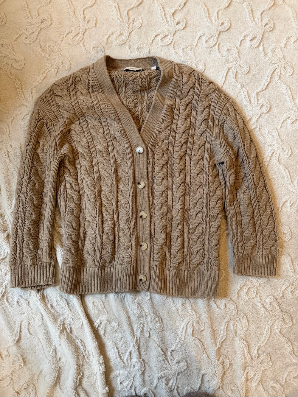 Vince Taupe Cable-Knit Button Cardigan